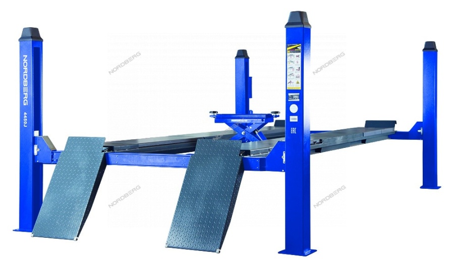 Четырехстоечный подъемник NORDBERG 4450J г/п 5 т., c ручной траверсой г/п 3 т., 380В для сход-развала (синий)
